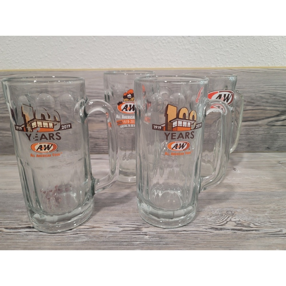 Vintage A&W Logo All American Food Large Heavy Glass set of 4, 7" Tall